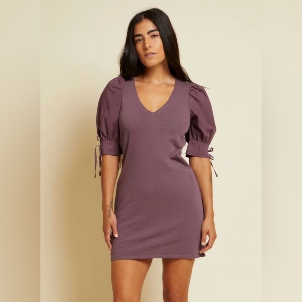 Nation LTD Mirrim Pima Cotton Puff Sleeve Mini T-shirt Dress Purple Size Medium